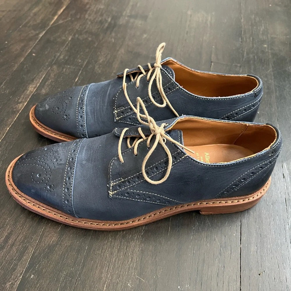SOLD: Men’s Leather Allen Edmonds Bainbridge Navy Blue Cap Toe Oxfords Mens 7 E - Picture 5 of 9